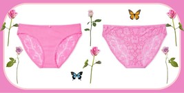 M Hot Pink Victorias Secret FULL Back METALLIC Floral Lace Keyhole Bikini Panty - £9.99 GBP