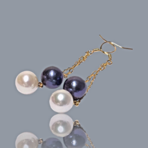 RARE 10- 10.5mm 5A Luster White and Black Round Edison 2 Pearls Dangle Earrings - £102.97 GBP