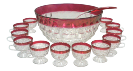 Vintage Cranberry Glass Punch Bowl Set of 14 - £587.73 GBP