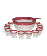 Vintage Cranberry Glass Punch Bowl Set of 14 - £599.51 GBP