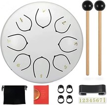 (White) Steel Tongue Drum 8 Notes 6 Inches Handpan Drums For Beginners Adults - £31.11 GBP