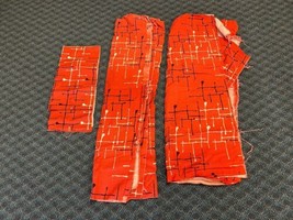 Vintage Barkcloth Material Lot red black mid century modern fabric curtains 50s - £79.92 GBP