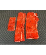 Vintage Barkcloth Material Lot red black mid century modern fabric curta... - £79.82 GBP