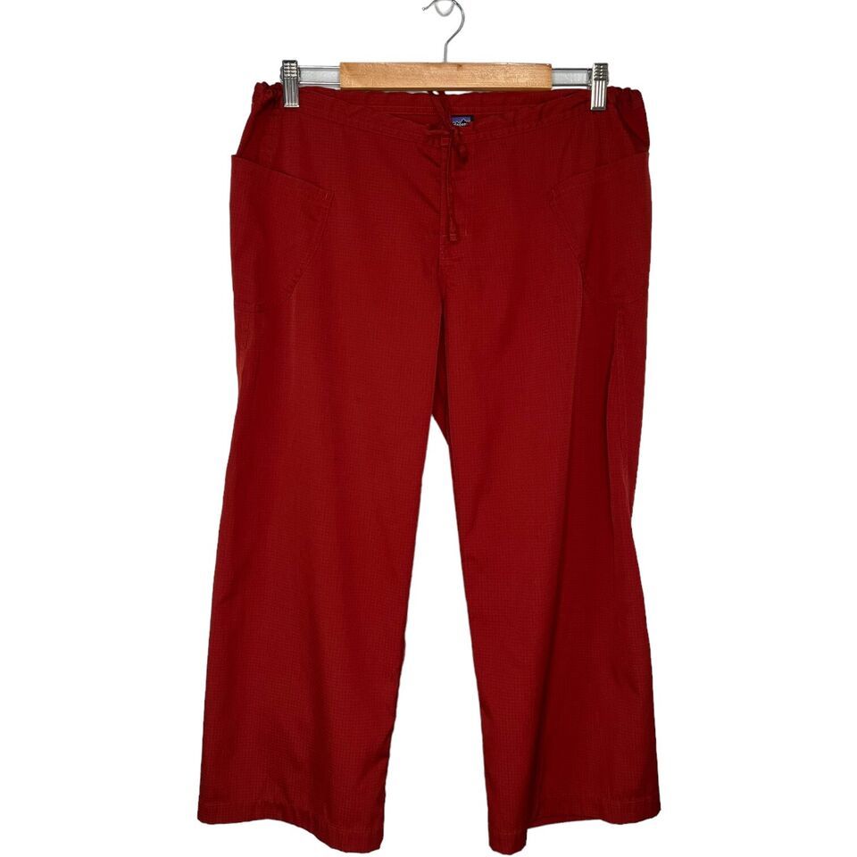 Patagonia Womens Braata Flair Wide Leg Cropped Pants Rip Stop Hiking Rust L - $29.69