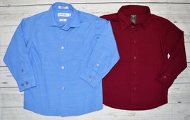 Boys Lot Of 2 Sz 4 Button Front Dress Shirts Calvin Klein Dockers Blue Burgundy - £10.32 GBP