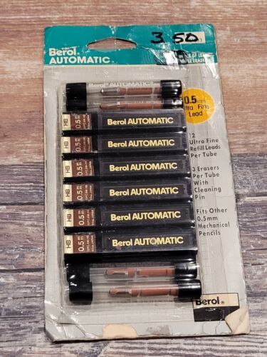Vtg Berol Automatic Mechanical Pencil Thin Leads HB 0.5mm 12 Per Tube 12 Erasers - $17.75