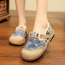 Handmade Women Linen Cotton Slip-on Loafers Espadrilles Bohemian Embroidered Lad - £27.25 GBP