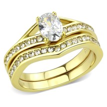 Oval Cut Solitaire Simulated Diamond Gold Over Engagement Bridal Ring Set Sz 5-9 - £60.39 GBP