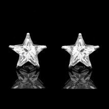 Star Shape Simulated Diamond 14K White Gold Plated Basket Stud Earrings - £31.84 GBP