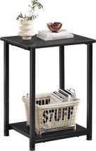 Wlive End Table, 2-Tier Small Side Table With Open Storage, Narrow Side, Black. - £28.96 GBP