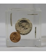 1964 U.S. Coins Lucite Cube Paperweight 2-3/8&quot; Silver Half, Quarter, Dime - $45.00