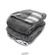 Biddeford Velour Sherpa Electric Heated Warming Throw Blanket Digital Grey - £49.59 GBP