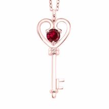 SwaraEcom 14K Rose Gold Plated Heart Key Shape Red Cubic Zirconia CZ Pendant Nec - £45.08 GBP