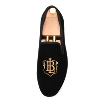 FERUCCI Black Velvet Loafer with BL Embroidery Slippers Flat Prom Wedding - £142.01 GBP