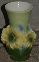 Vintage Royal Copley Green Yellow Sunflower Mid Century Flower Vase w/ Crazing - £22.52 GBP