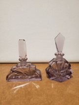 2 Vintage Art Deco Amethyst Purple Art Cut Glass Perfume Bottles Czechoslovakia - $128.69