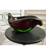 MCM Sommerso Murano Art Glass Bowl Sculpture Ashtray Red Green Clear Vin... - $123.75