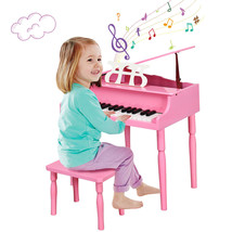 30-Key Baby Piano &amp; Wooden Bench Set Toddler Toy with Music Rack Pink Ch... - £103.79 GBP