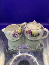 Antique Nippon Hand Painted Purple Violets &amp; Gold Creamer &amp; Sugar - £14.42 GBP