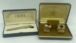Mesh Cufflinks Set Paris Gold Tone Wedding Accessories Vintage &amp; Swank T... - $23.36