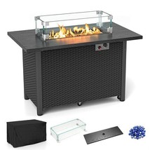 50000 BTU 2&quot; Propane Gas Fire Pit Table with Wind Guard and Glass Rocks - $270.00