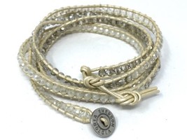 Victoria Emerson Clear and Silver Beaded Wrap Bracelet w/ White Leather - £14.89 GBP