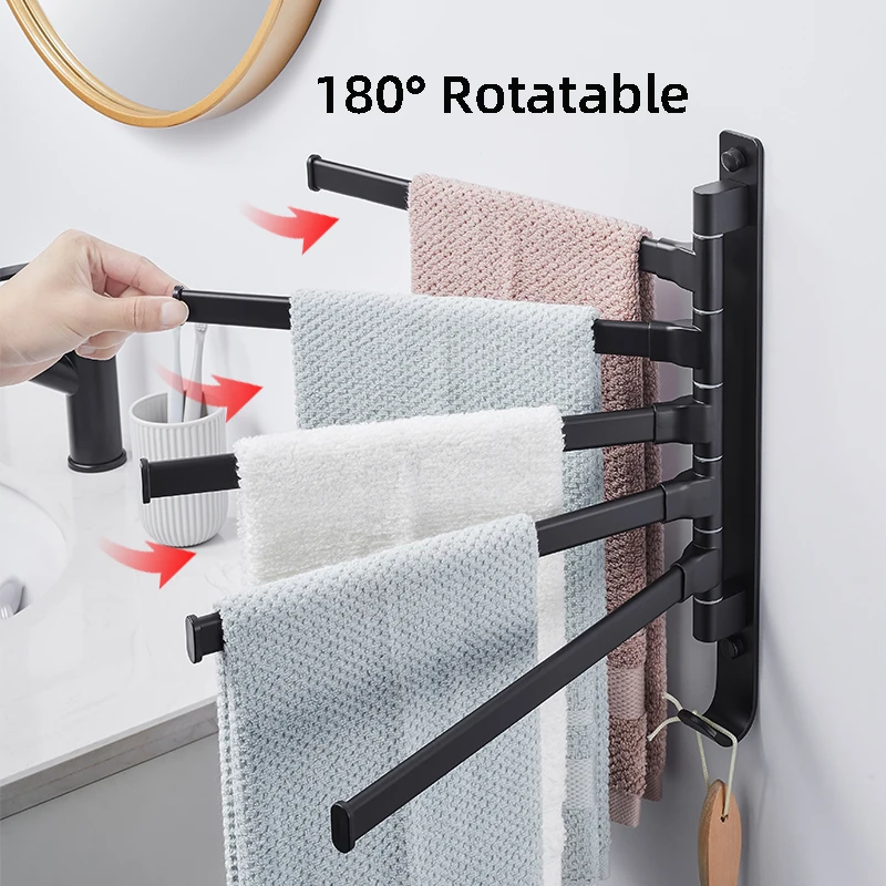 House Home Black Bathroom 2/3/4/5 Arms Swivel Towel Bar SA Saving Swinging Towel - £30.89 GBP