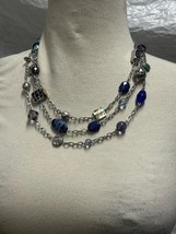 Lia Sophia Carnival 3 Strand Necklace Silver, Blue, Purple Sodalite,and Abalone  - £30.37 GBP