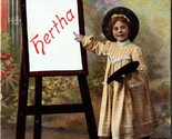 Child Painting at Easel w Painters Palette Named Hertha UNP DB Postcard L1 - $6.88