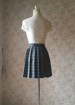 Gray Plaid Pleated Skirt Outfit Women Girl Petite Size Short Pleated Skirt image 6
