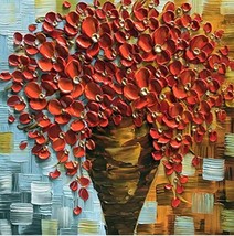Hand Painted Red Orange Beauty in Bloom Flowers Painting Canvas  - £79.38 GBP