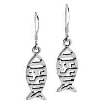 Jesus Fish Ichthys Christian Symbol .925 Silver Dangle Earrings - £20.24 GBP