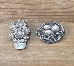 Vintage Brooch Pin Signed Birds And Blooms 2006/2007 Pewter Flower Nest - £11.16 GBP