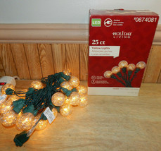 Holiday Living 25 ct Yellow Tinsel LED Round Christmas Lights 12.5ft. - £15.22 GBP