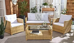 SAFAVIEH Outdoor Collection Vellor Natural/White Cushion 4-Piece Convers... - £631.08 GBP