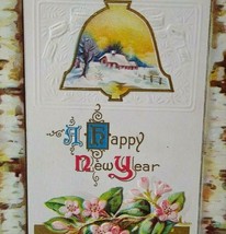 Vintage New Year Postcard Nash Bell Shaped Image Gold Trimmed Series 29 Antique - $11.64