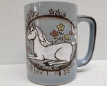 Vintage White Unicorn Flowers Trees Mythical Blue Mug - $14.75