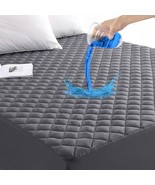Queen Grey Quilted Fitted Mattress Pad Waterproof Breathable Cover Prote... - £28.05 GBP