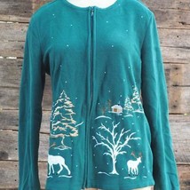 Holiday Editions Zip Up Fleece Ugly Christmas Sweater Size S - £11.57 GBP