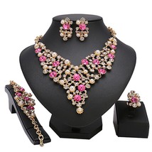 Clearance Nigerian Wedding Pink Crystal Stones African Beads Jewelry Set for Wom - £20.75 GBP