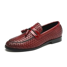 Luxury Men Leather Loafers Retro Tassel Lozenge Pattern Shoes - £34.04 GBP