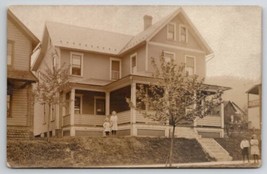 RPPC Edwardian Children On Lawn Of Lovely House c1918 Real Photo Postcard E36 - £7.48 GBP