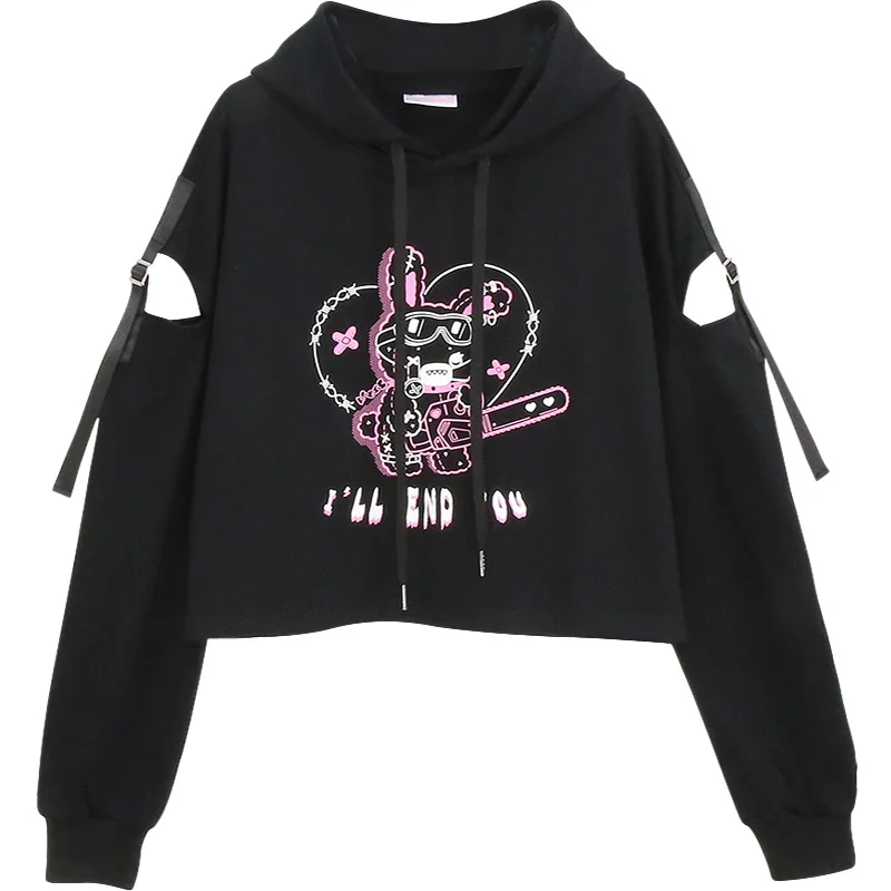 Harajuku Kawaii Hoodie Teen Girls Women  Oversized Bunny  Crop Sweatshirt   Long - £146.59 GBP
