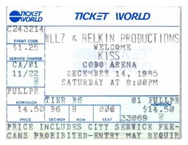 Bacio Concerto Ticket Stub Dicembre 14 1985 Detroit Michigan - £31.06 GBP