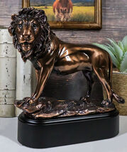 King Of The Jungle African Lion Pride Rock Scene Bronze Electroplated Fi... - $73.99