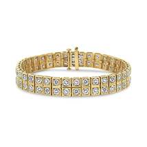 Exquisite 10k Yellow Gold Diamond Two Row Square Link Tennis Bracelet - £3,486.04 GBP