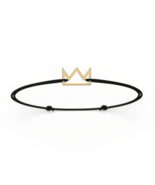 Handmade 14K Gold Crown and Cross Bracelet, Adjustable Black Cord, Unise... - $39.59