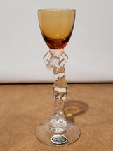 CAMBRIDGE STATUESQUE NUDE STEM AMBER &amp; CLEAR BRANDY SHOT GLASS 6&quot; WITH L... - £78.21 GBP