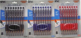 Comfort Grip Clip Click Ball Point Pens Medium 8/Pk Select Black Blue Red Or All - £2.36 GBP+