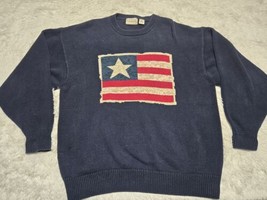 Vintage Cotton Traders XL American Texas Flag Sweater Knit Thick Navy Blue - $14.04